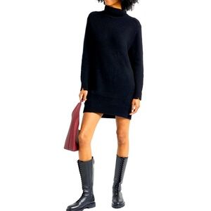 Rag & Bone Penelope ribbed 100% cashmere turtleneck sweater mini dress in black